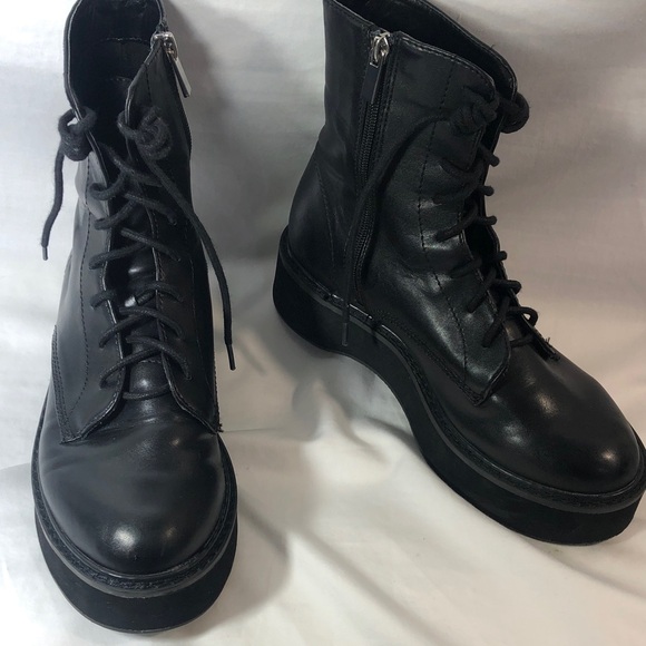 Urban Outfitters Shoes - Urban Outfitters Gemma Utility Wedge Black Combat Boots, Women’s Size 9
